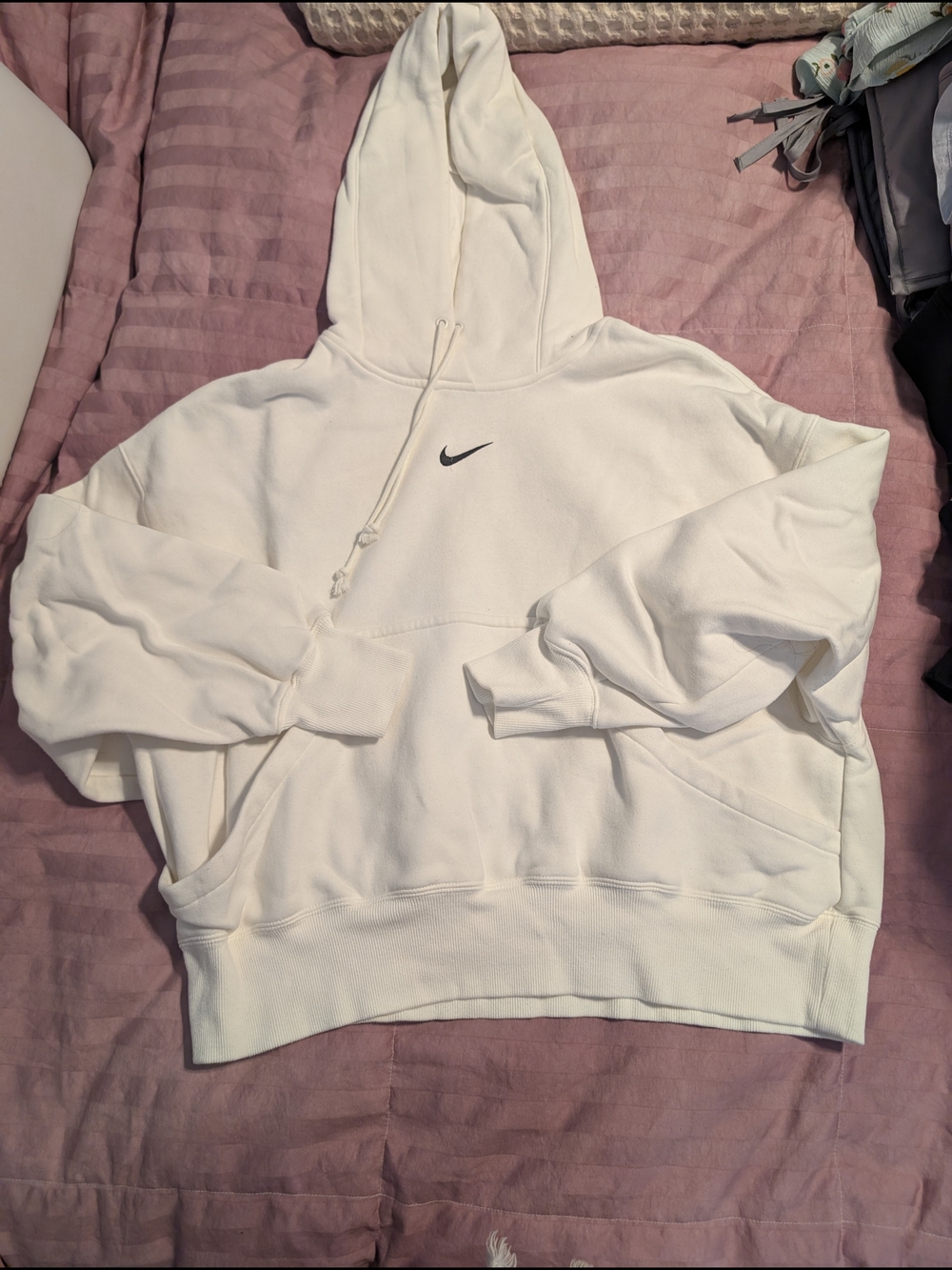 Nike White Hoodie with Black Swoosh Tag